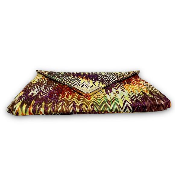 Elaine Turner Envelope Clutch Bag Abstract Chevron Zig Zag Print Gold Hardware - Picture 6 of 8